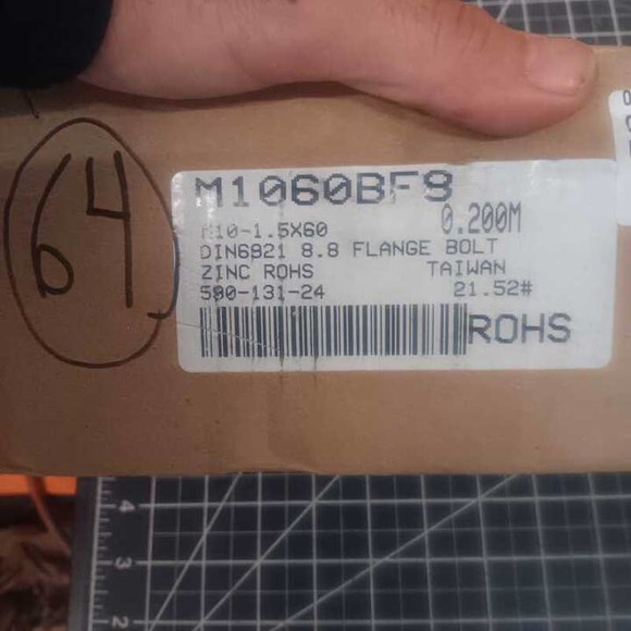 64 Qty M10 -1.5 x 60 8.8 Flange Bolt .200M, Zinc Plated, RoHS Compliant - Picture 3 of 3